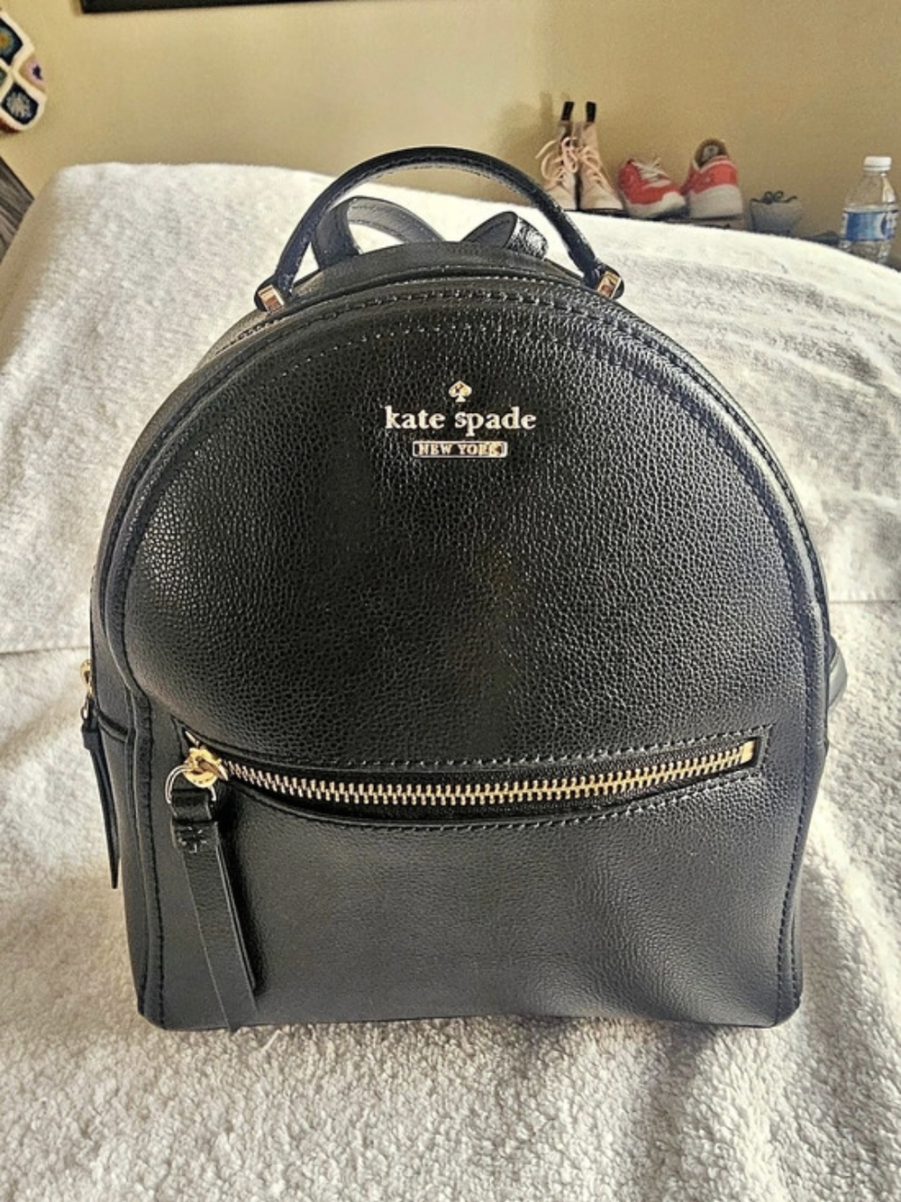 Kate Spade New York Leila Medium Dome Backpack Black Pebbled Leather..